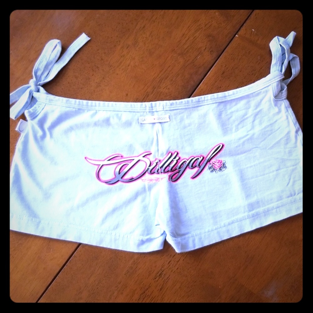 Adjustable side ties light blue short shorts